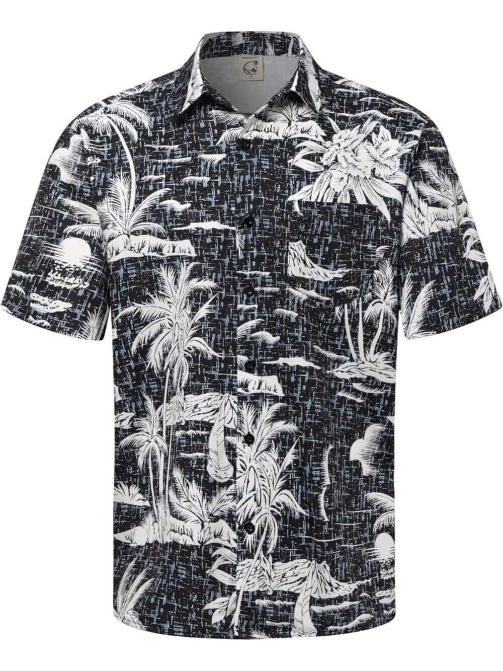 Men's Sun Black Hawaiian Short Sleeve Coconut Printed Button Down Shirts